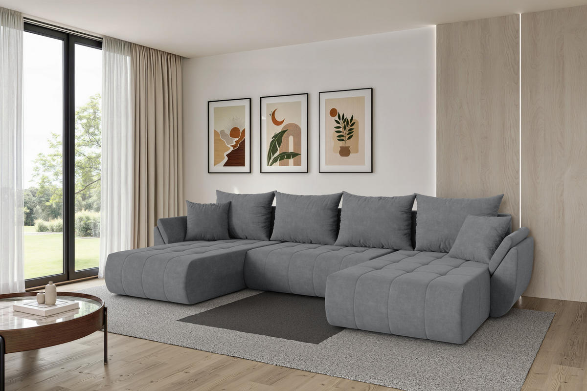 SEDACÍ SOUPRAVA DO U s funkcí spaní a úložným prostorem TOKO-U 378x194x86 šedá velur - černá/šedohnědá, kompozitní dřevo/textil (378/86/194cm) - ALTDECOR