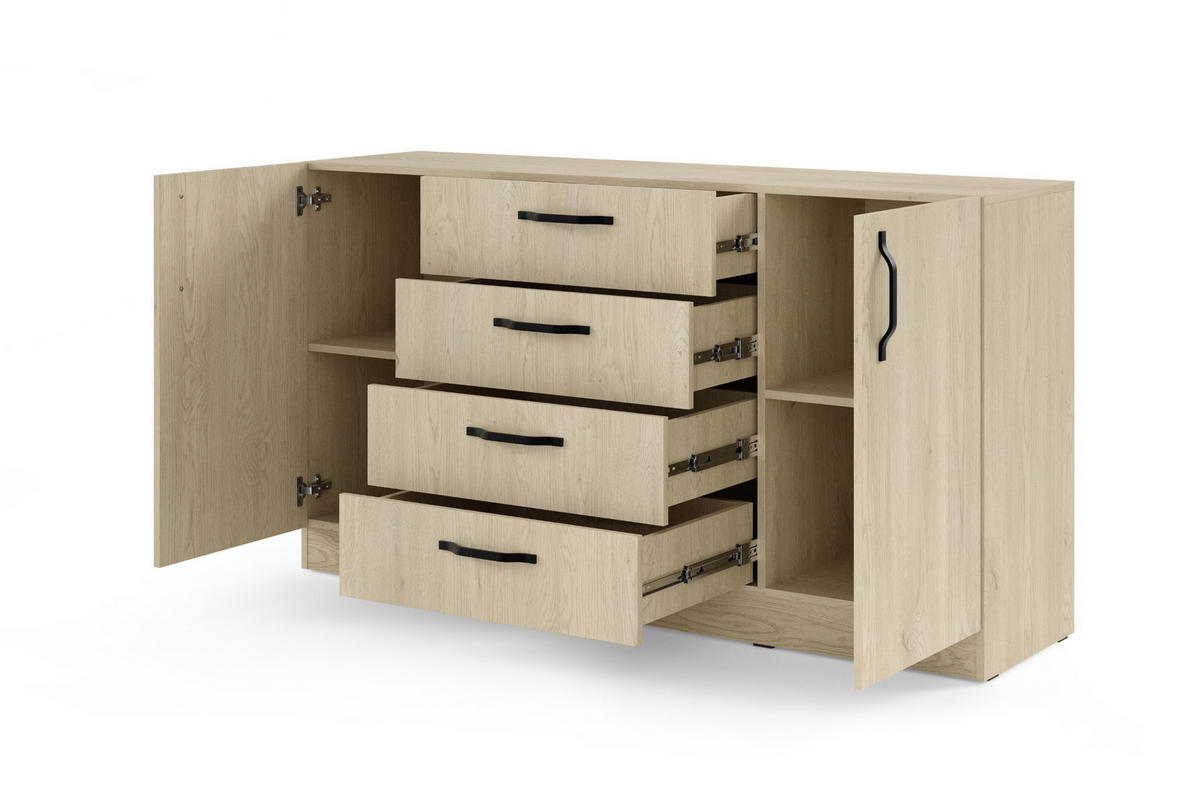 KOMMODE BRISSO BRK1 155,5/85/40 cm in Eiche Ceremona mit Metallgriffen - Eichefarben, Holzwerkstoff/Metall (156/85/40cm) - Deine Möbel 24