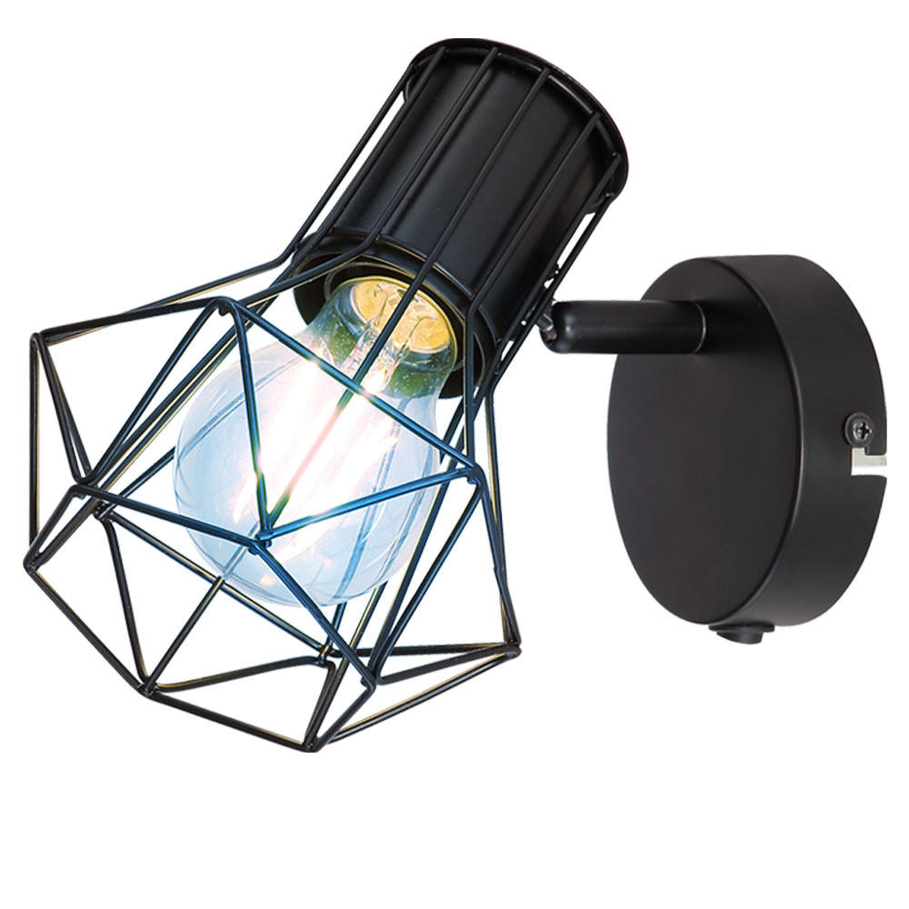 LED WANDLEUCHTE Käfig Schwarz verstellbar - Schwarz, Metall (13/16.5/16.5cm)