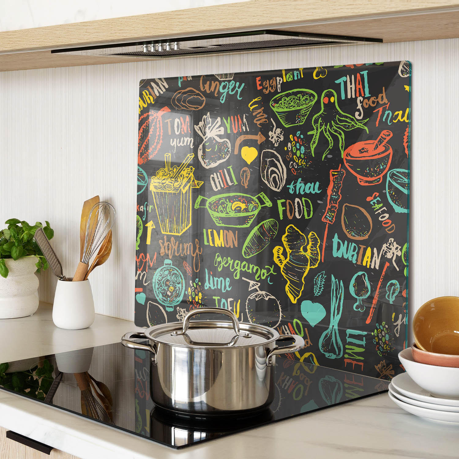 GLASPLATTE 60x52 cm Thailändisches Essen - Multicolor, Glas (60/0.4/52cm) - TULUP