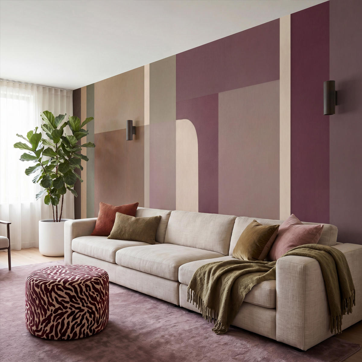 TAPETE - Unis - Abstrakt - Bordeaux - Linien - 500x200 cm - Multicolor, Papier (500/200cm) - OnlyWow