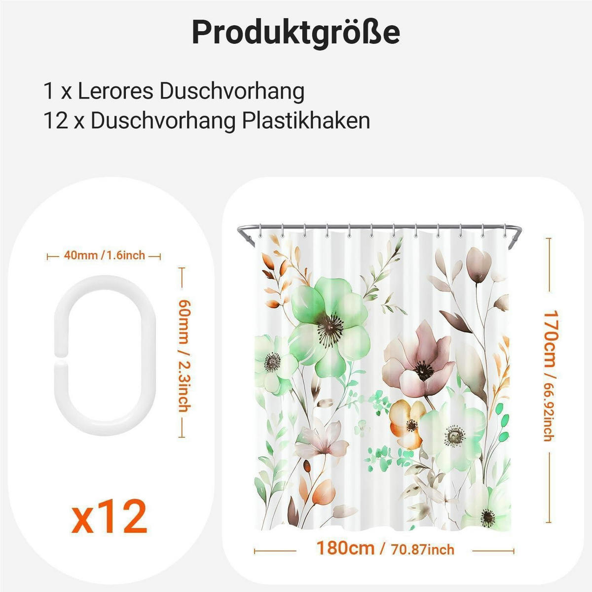 DUSCHVORHANG Blumen Zeichnen 180 x 170 cm - Multicolor, Textil (180/170cm)