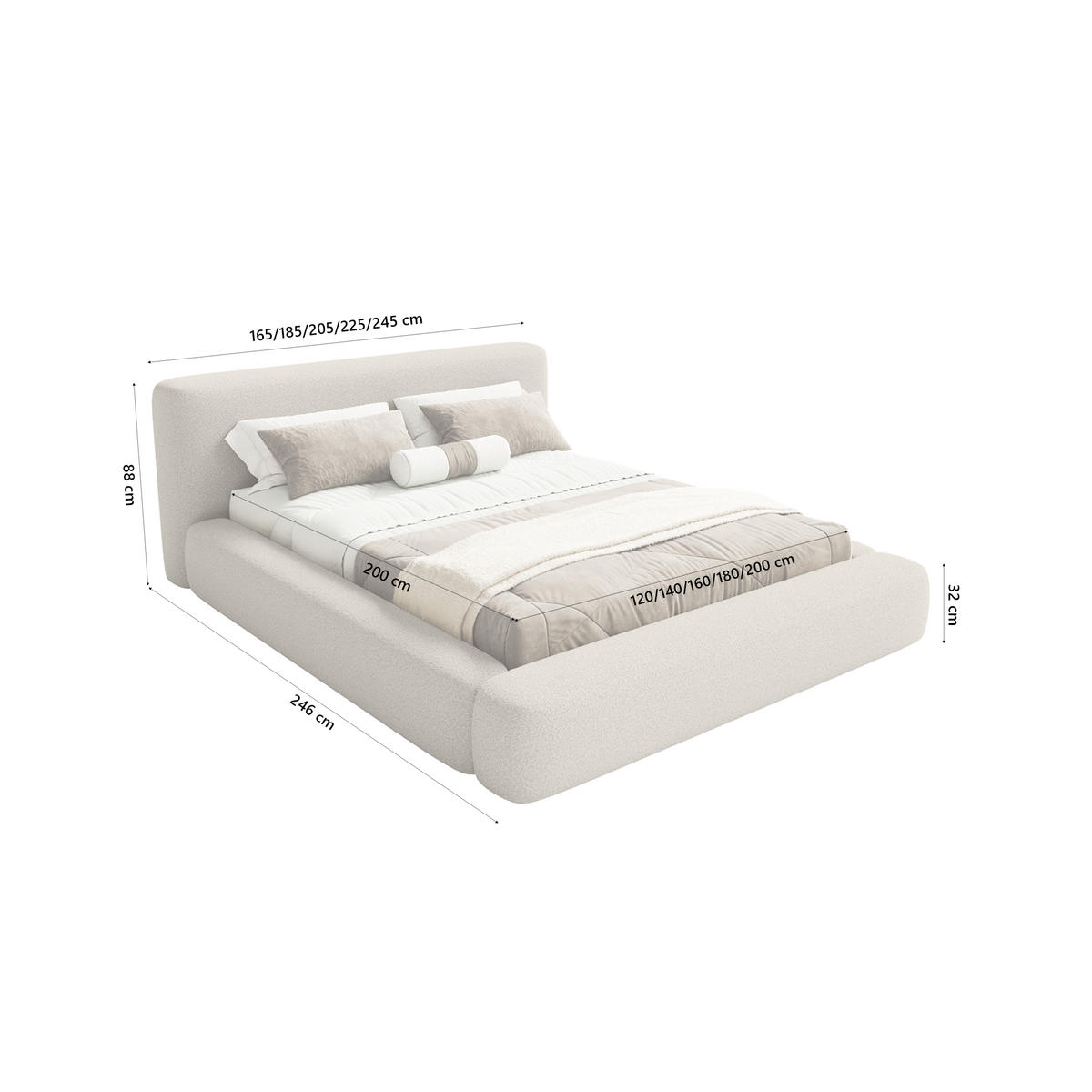 POLSTERBETT Fummo 200x200 cm, Beige - Beige, Textil (200/200cm) - Fedve