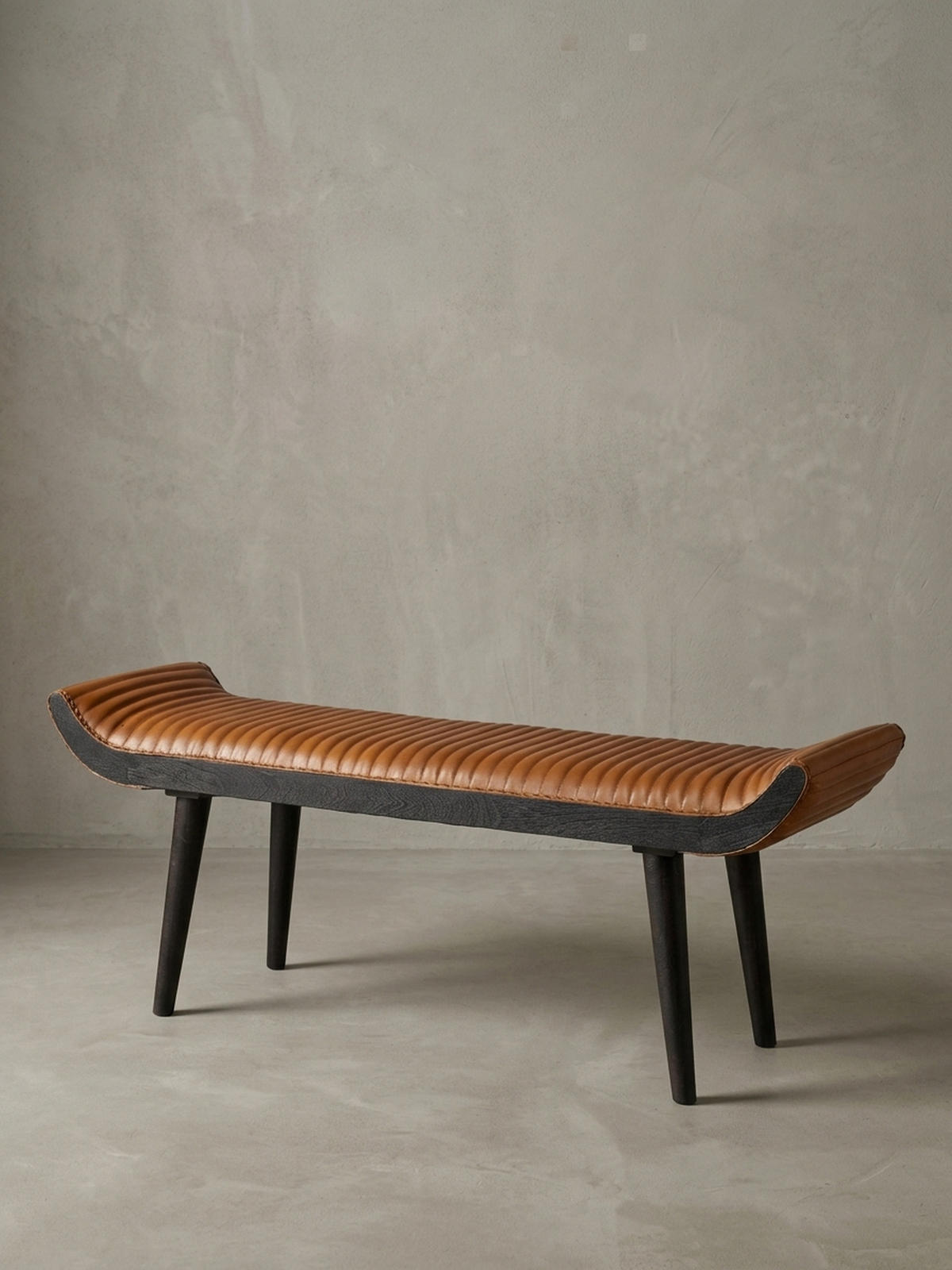SITZBANK – Echtleder, 125x51x38 cm, Nietenrand, Massivholzbeine - Schwarz/Braun, Mangoholz/Leder (125/51/38cm) - KADIMA DESIGN