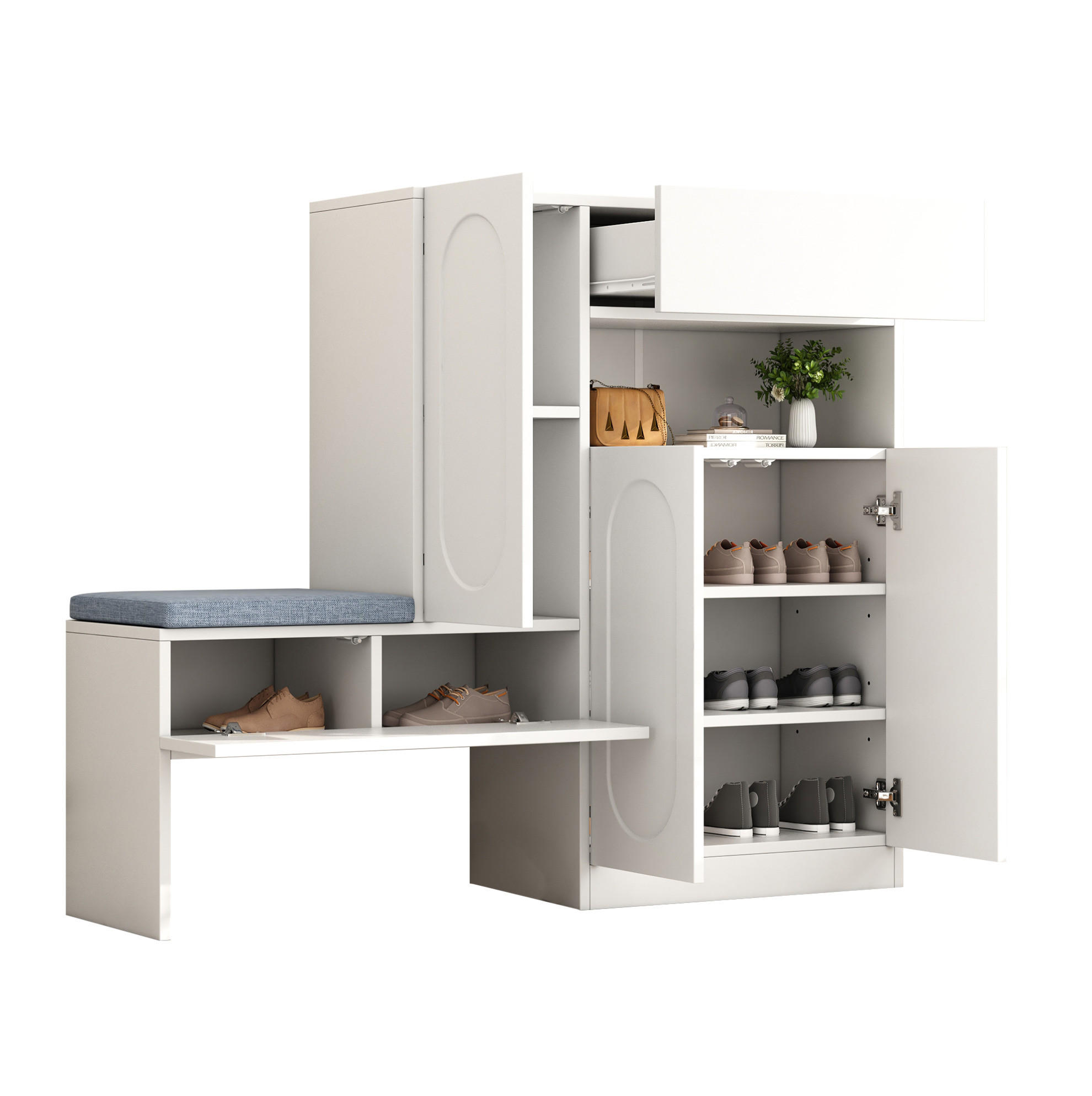 SCHUHSCHRANK mit Sitzbank 130 x 35 x 110 cm Weiß 2-in-1 - Weiß, Holzwerkstoff (35/110/130cm) - Beauniv