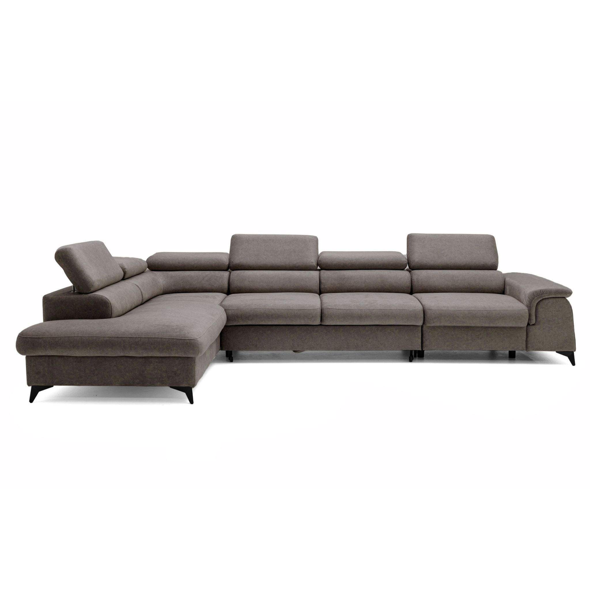 ECKSOFA PLAZA MAXI Links mit Schlaffunktion 127x195 Velours Braun - Schwarz/Braun, Holz/Textil (350/203cm) - Muffo