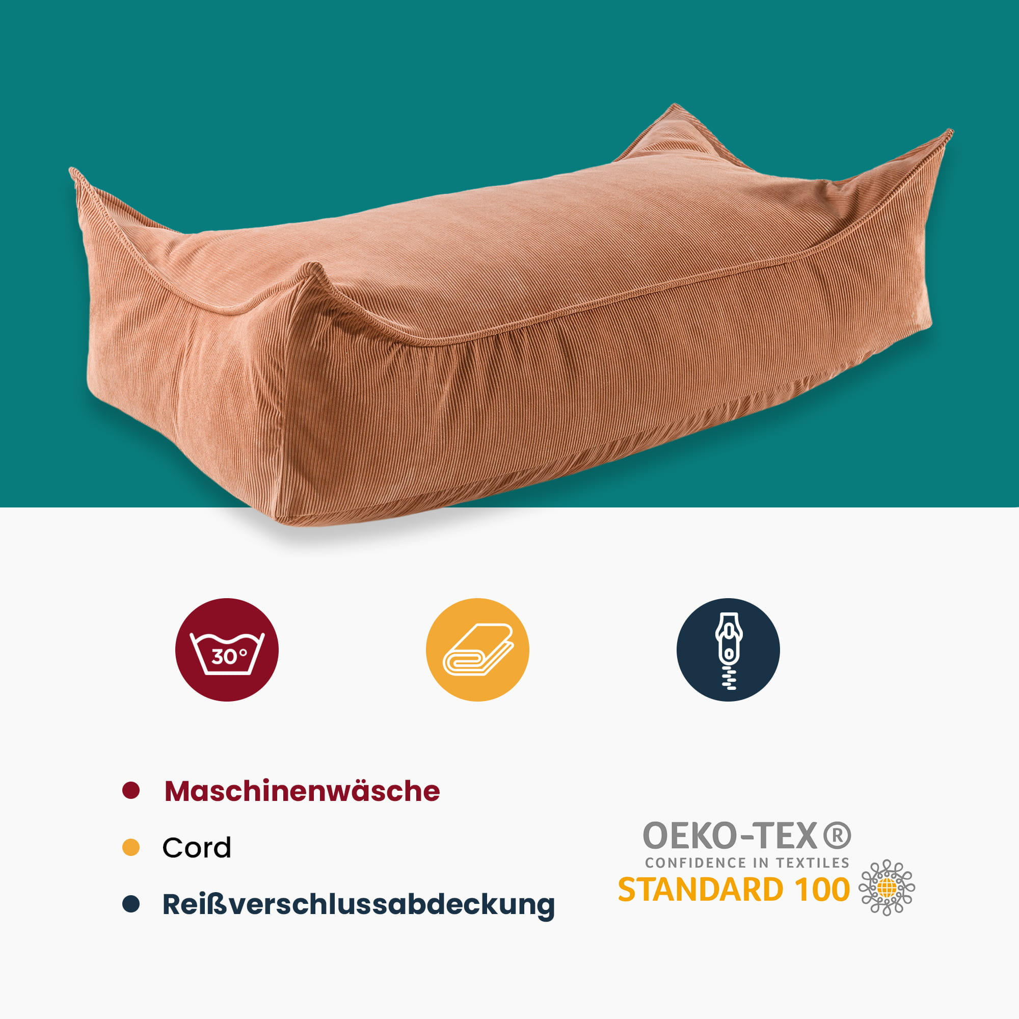 SITZPOUF für Kinder, Rechteckig, Kord, Ziegel - Orange, Textil (120/35/60cm) - MeowBaby