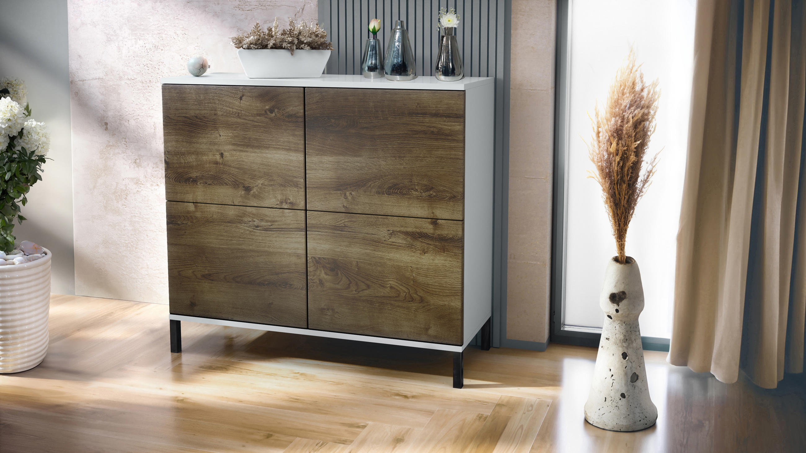 KOMMODE Rova Eiche Ribbeck - Alteiche, Holzwerkstoff (92.5/83.5/35cm) - Vladon