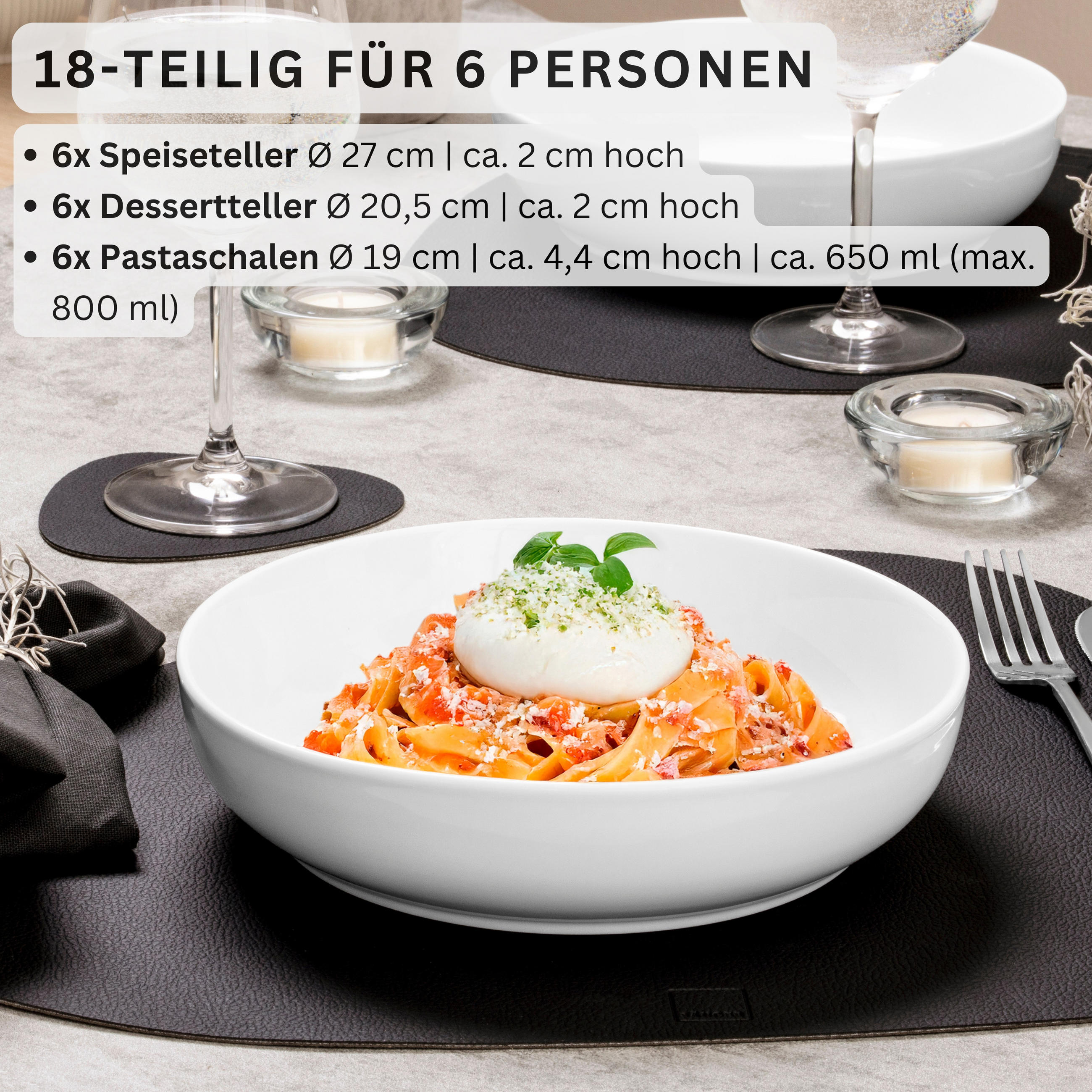 TAFELSERVICE MARLO - 18 teilig aus Porzellan - Weiß, Keramik (27/4.4/27cm) - Sänger