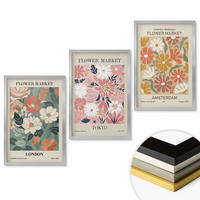 WANDBILDER 3er Set - 40x60 cm Silberner Rahmen - Blumenmuster London Tokio Amsterdam - Silberfarben, Kunststoff (40/60cm) - ArtPrintCave