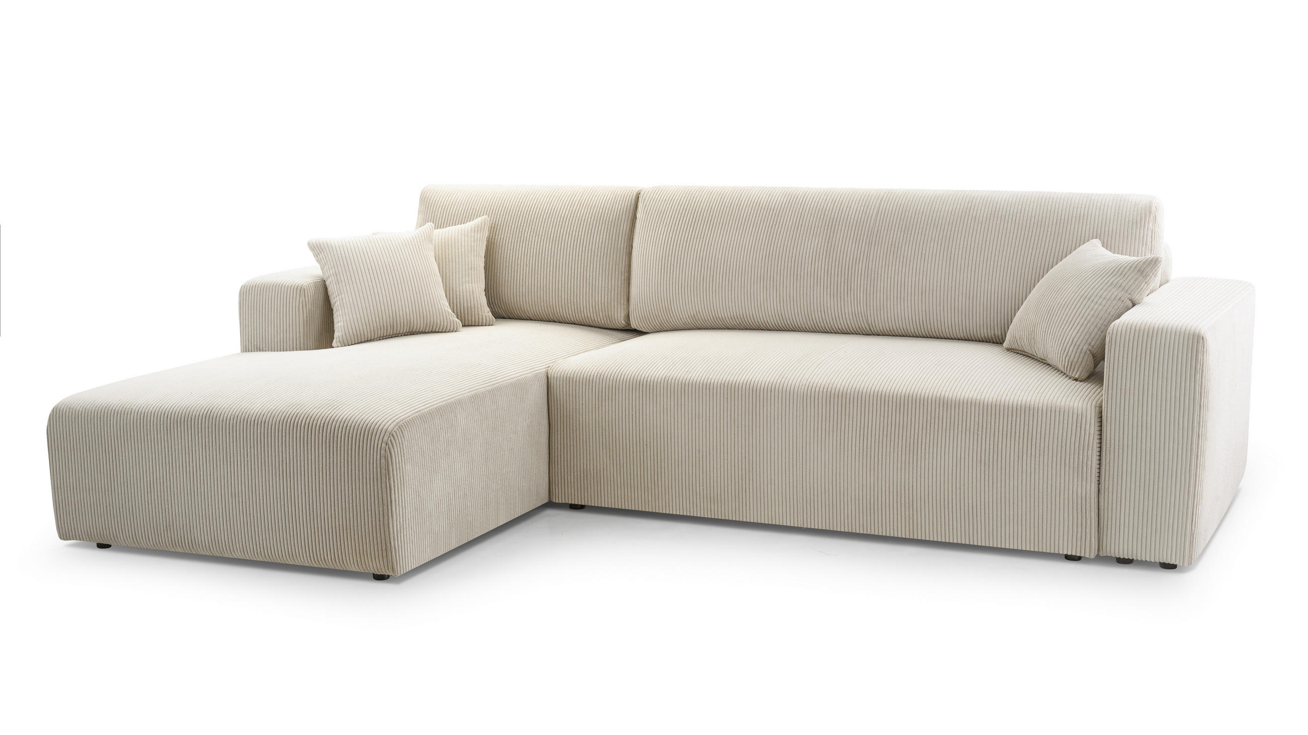 ECKSOFA L Form Catea Weiß 279/145/84 cm Links mit Schlaffunktion - Creme/Schwarz, Kunststoff/Textil (145/279cm) - AX Living