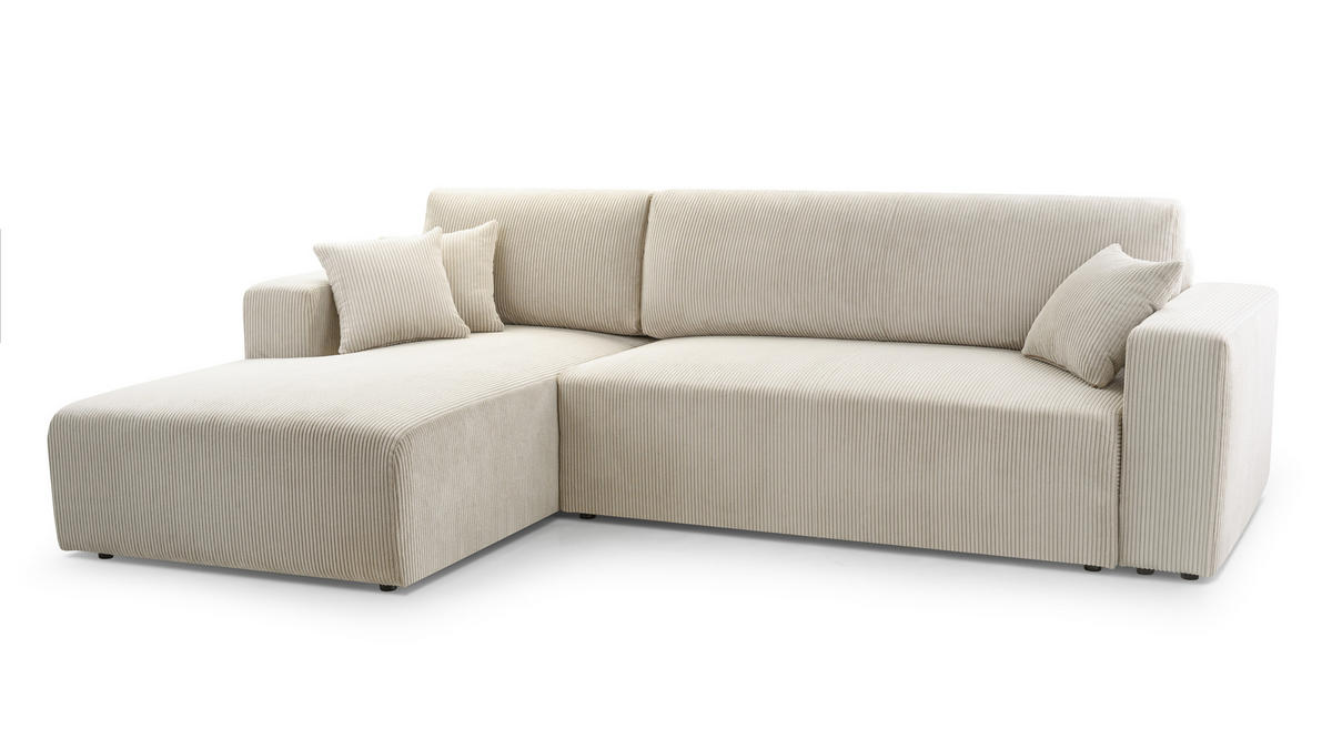 ECKSOFA L Form Catea Weiß 279/145/84 cm Links mit Schlaffunktion - Creme/Schwarz, Kunststoff/Textil (145/279cm) - AX Living