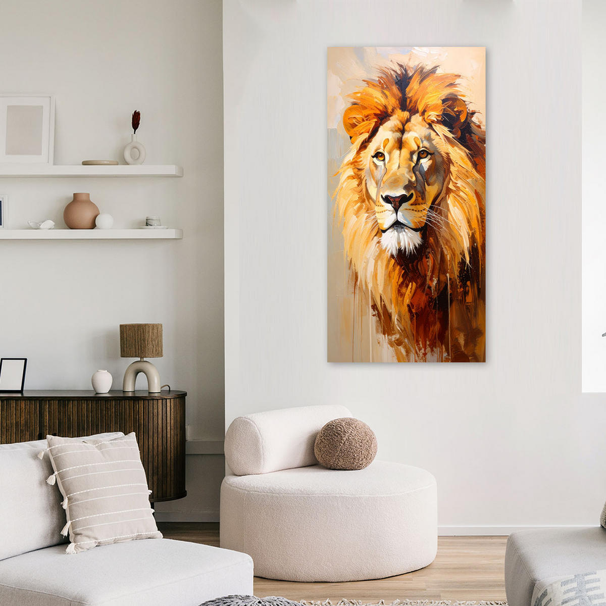 LEINWANDBILD Löwen Tiere Afrika Natur 60x120cm - Beige, Textil (60/120cm) - Feeby