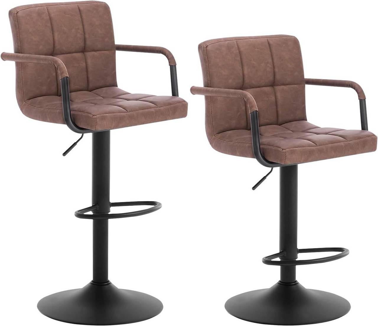 BARHOCKER 2er Set, drehbar, Antiklederoptik, Dunkelbraun - Dunkelbraun/Schwarz, Textil/Metall (51/90/37cm) - Woltu