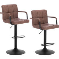 BARHOCKER 2er Set, drehbar, Antiklederoptik, Dunkelbraun - Dunkelbraun/Schwarz, Textil/Metall (51/90/37cm) - Woltu