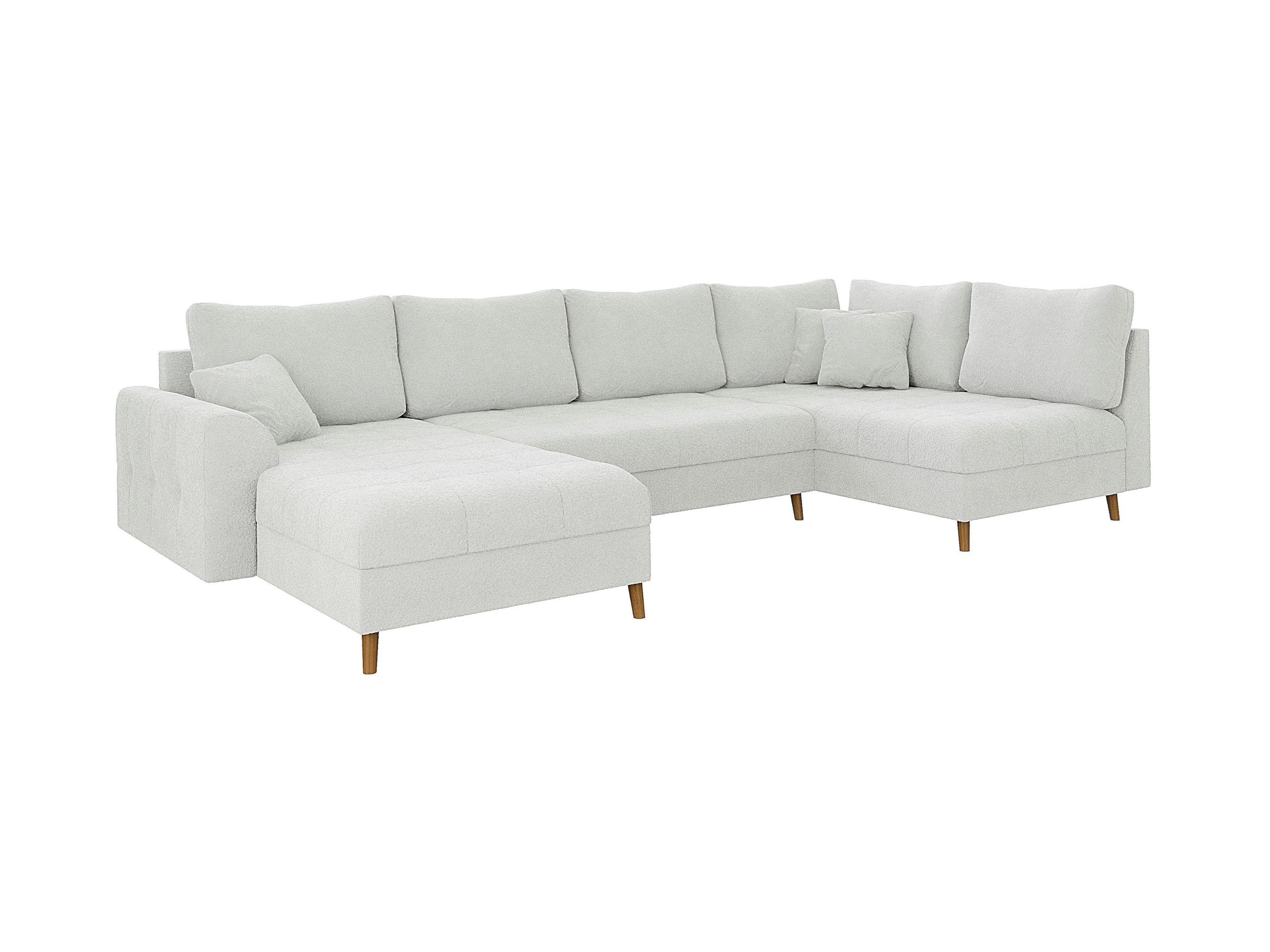 WOHNLANDSCHAFT Henrik Weiß Boucle - Ottomane Links - Weiß/Braun, Holz/Textil (310/81/161cm) - S-Style Möbel