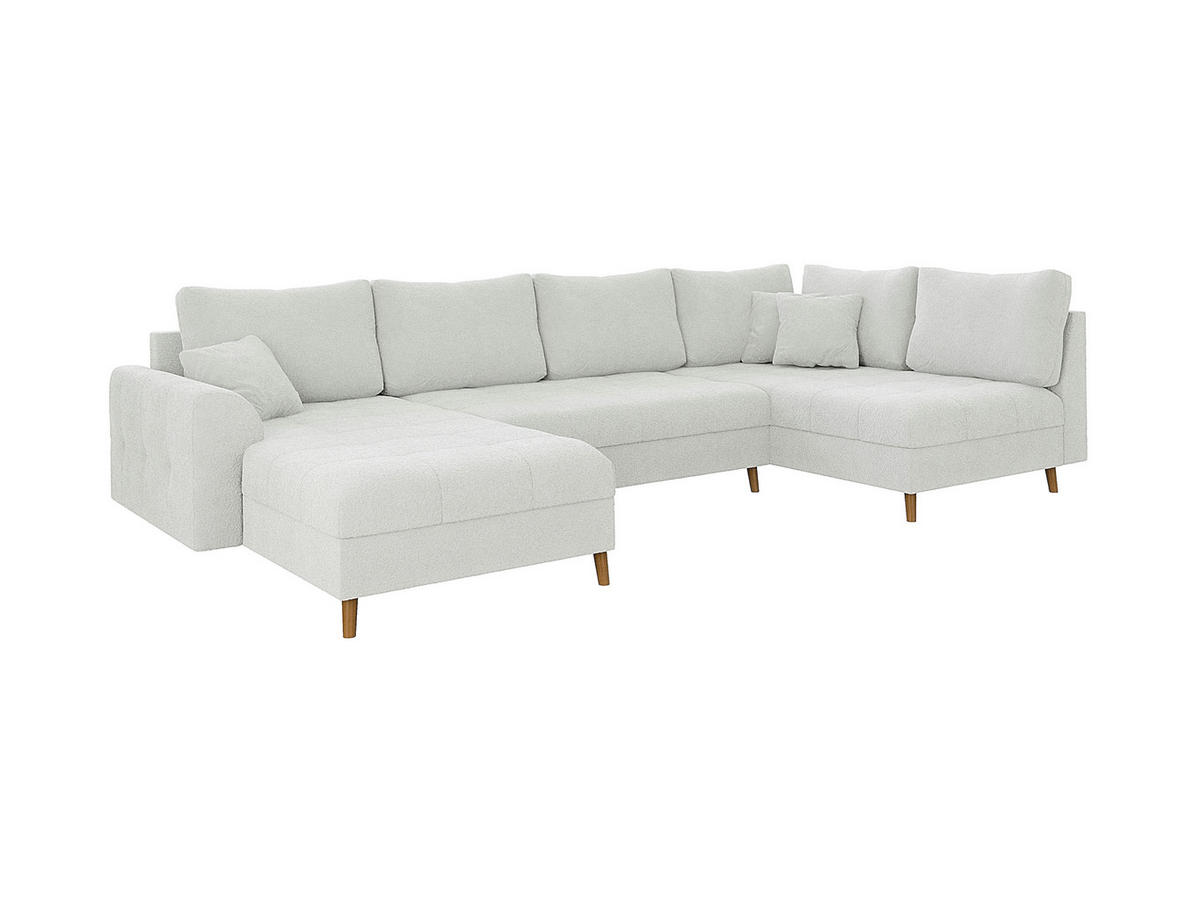 WOHNLANDSCHAFT Henrik Weiß Boucle - Ottomane Links - Weiß/Braun, Holz/Textil (310/81/161cm) - S-Style Möbel