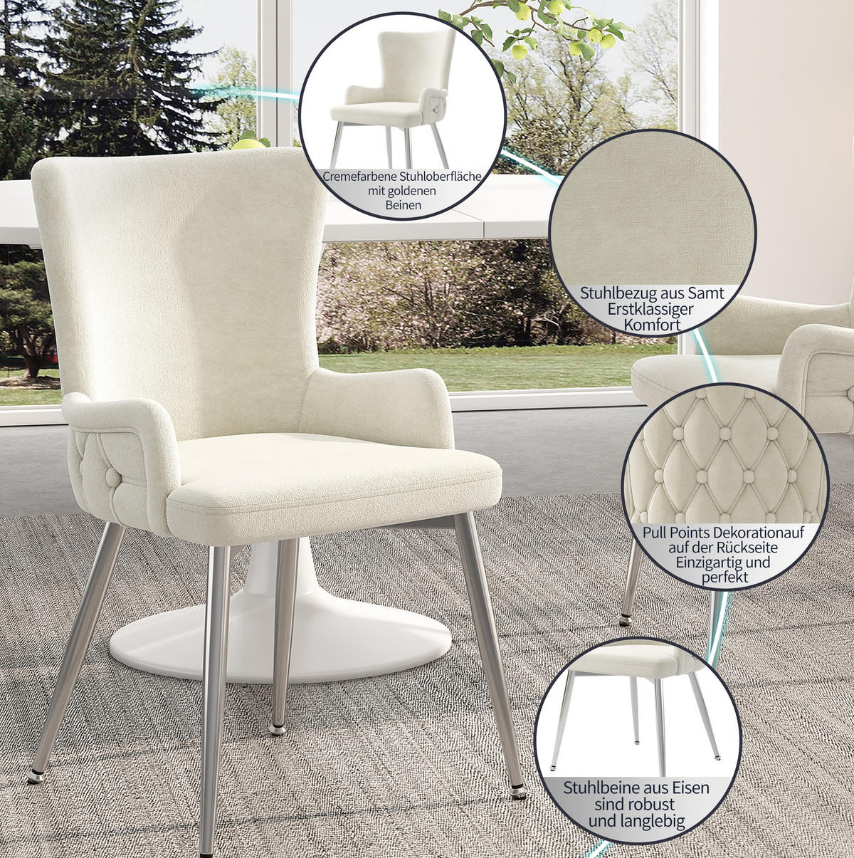ESSZIMMERSTUHL 2er-Set Samt Beige mit Metallbeinen - Beige, Metall (47/85/49cm) - Meubliv