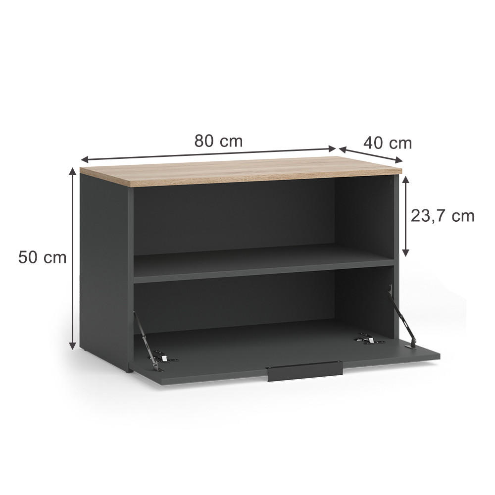KOMMODE Wido Anthrazit/Sonoma 80 x 50 cm mit 1 geschlossenem Fach - Anthrazit, Holzwerkstoff (80/50/40cm) - Vicco