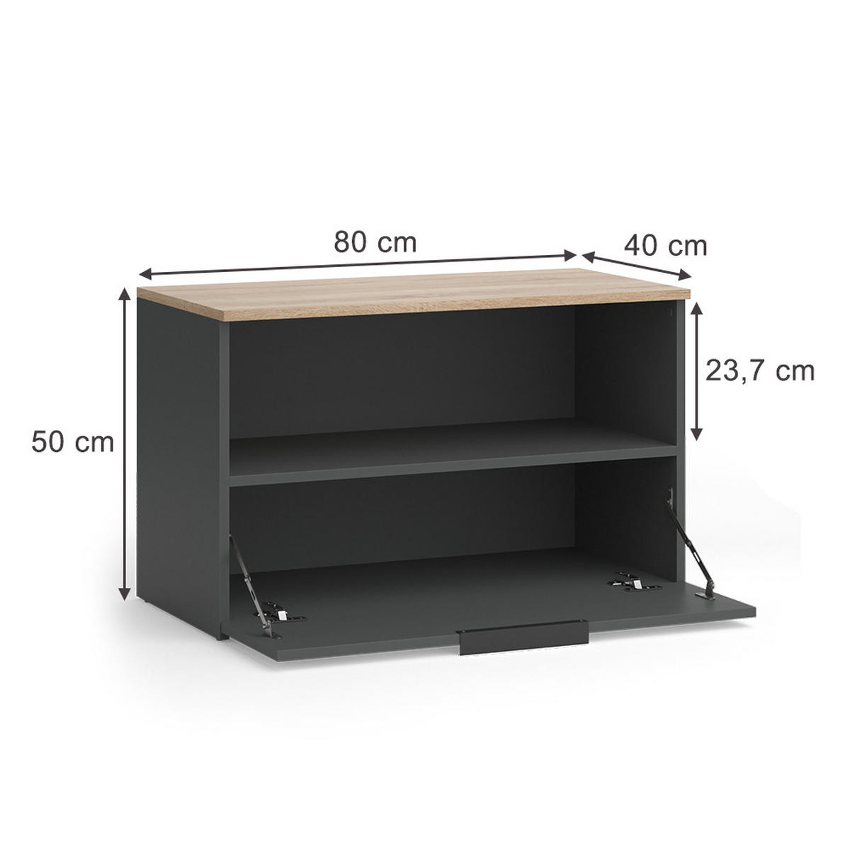 KOMMODE Wido Anthrazit/Sonoma 80 x 50 cm mit 1 geschlossenem Fach - Anthrazit, Holzwerkstoff (80/50/40cm) - Vicco