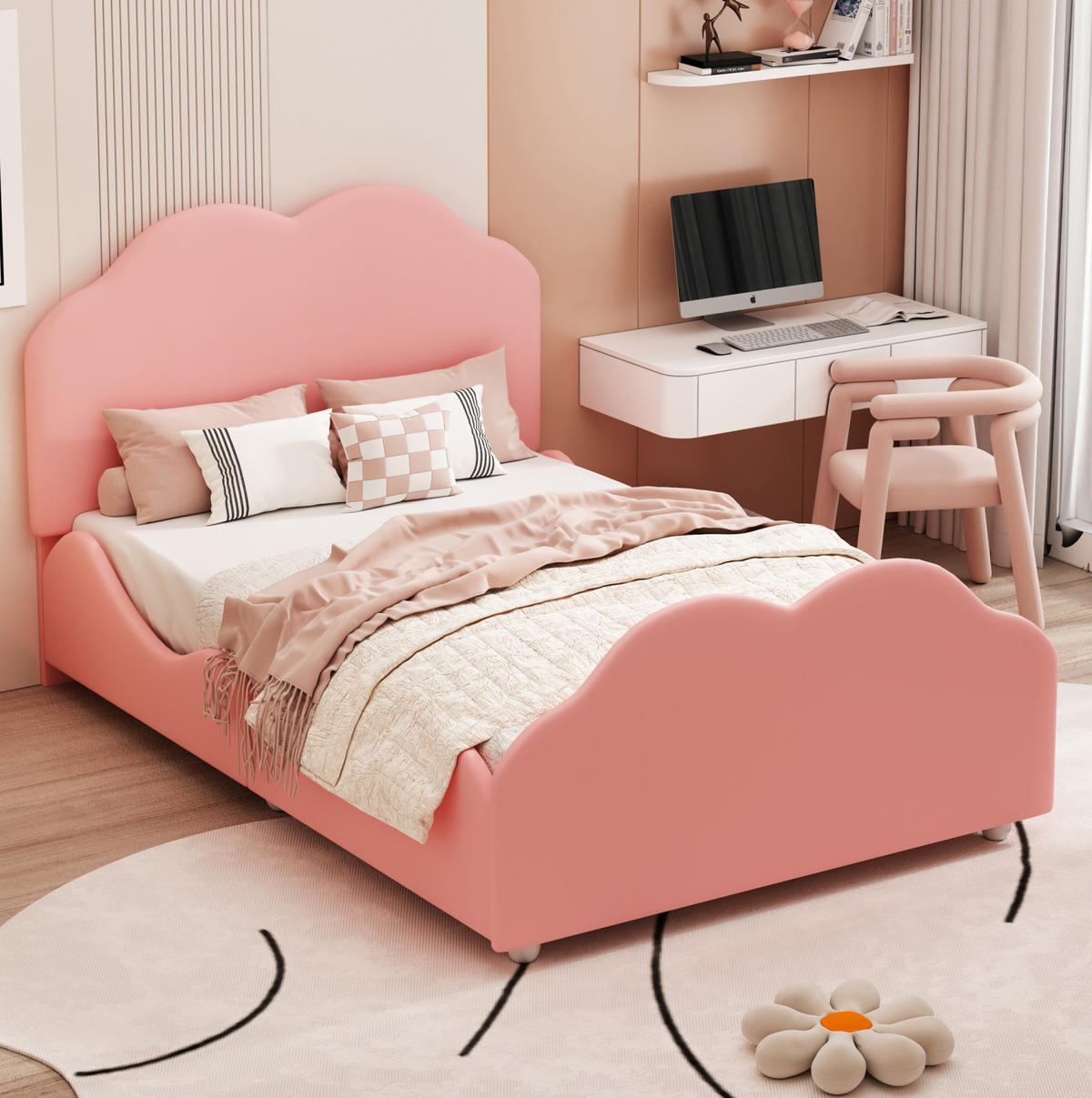 KINDERBETT 90/200 cm aus Samt mit wolkenförmigem Kopf- und Fußteil Rosa - Pink, Textil (90/200cm) - Modenvie