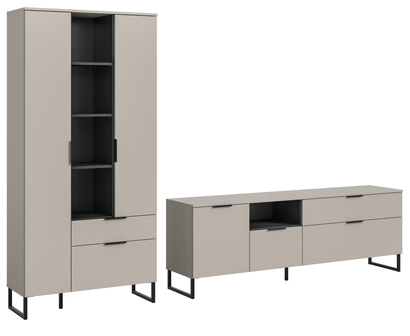 WOHNWAND kaschmir, schwarz 290 cm, Wohnkombination mit Soft-Close - Kaschmir/Schwarz, Holzwerkstoff/Kunststoff (290/192/41cm) - Inn.Furn