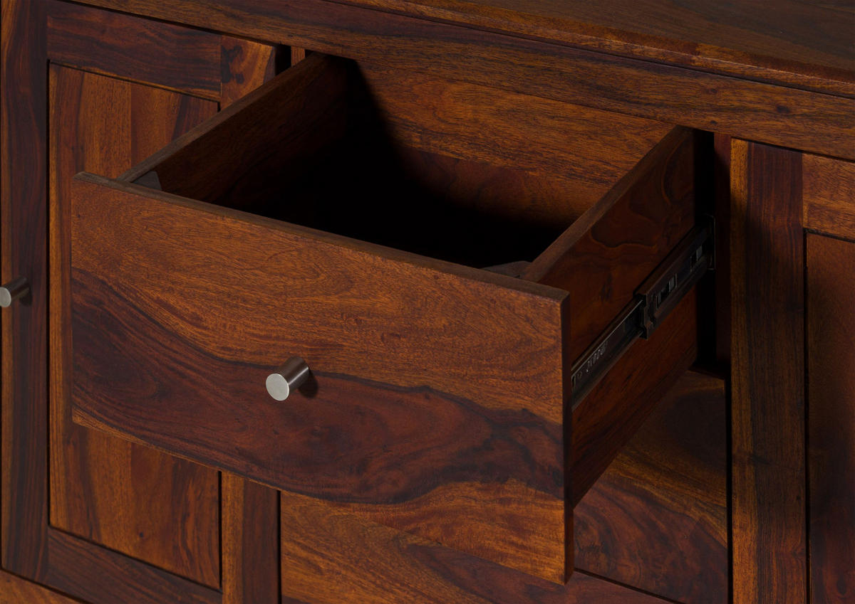 SIDEBOARD Sheesham 178x40x80 walnuss geölt BROOKLYN #28 - Dunkelbraun, Holz (178/80/40cm) - Massivmoebel24