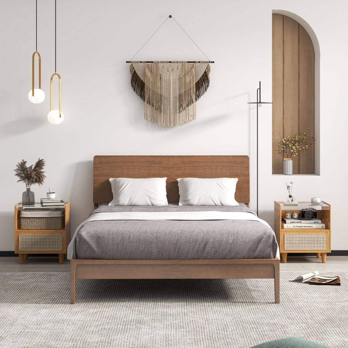 NACHTTISCH Bambus & Rattan mit Schublade und verstecktem Kabel-Stauraum, Natur - Naturfarben, Naturmaterialien/Holzwerkstoff (35/50/43cm) - DESIGN IN