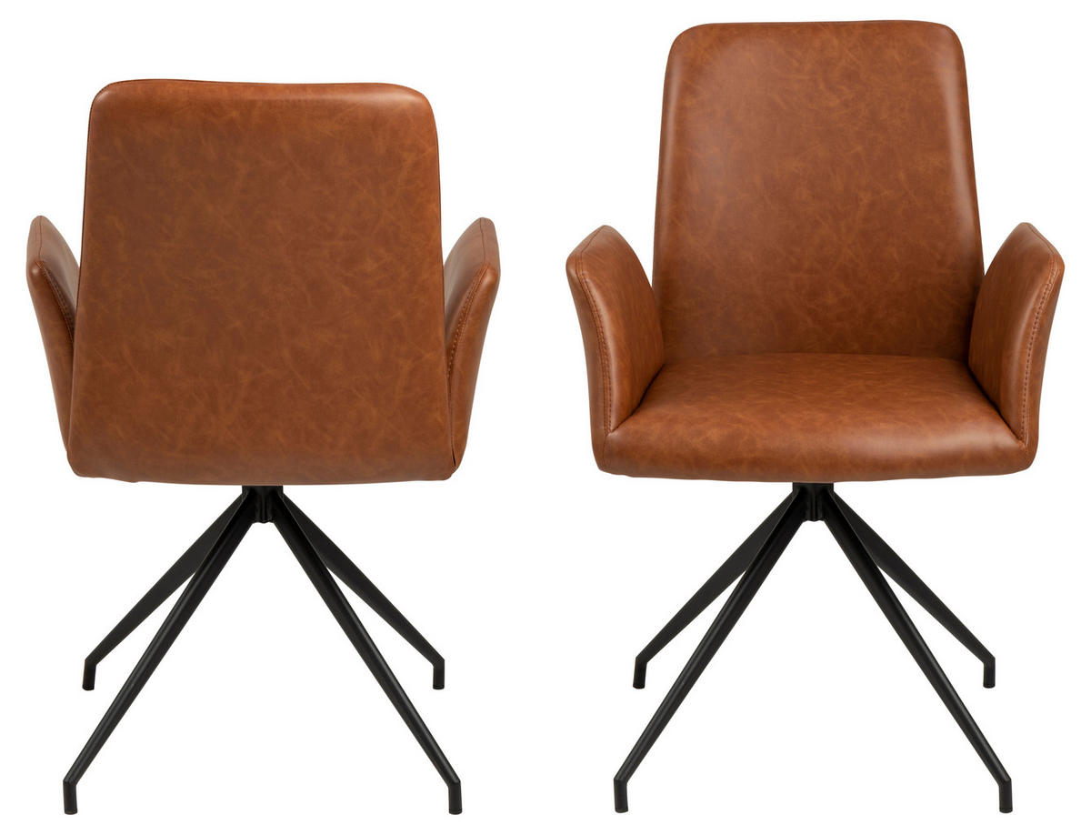 ARMLEHNSTUHL cognac Kunstleder, Metall schwarz - Braun, Holzwerkstoff (56/88/54cm) - ebuy24