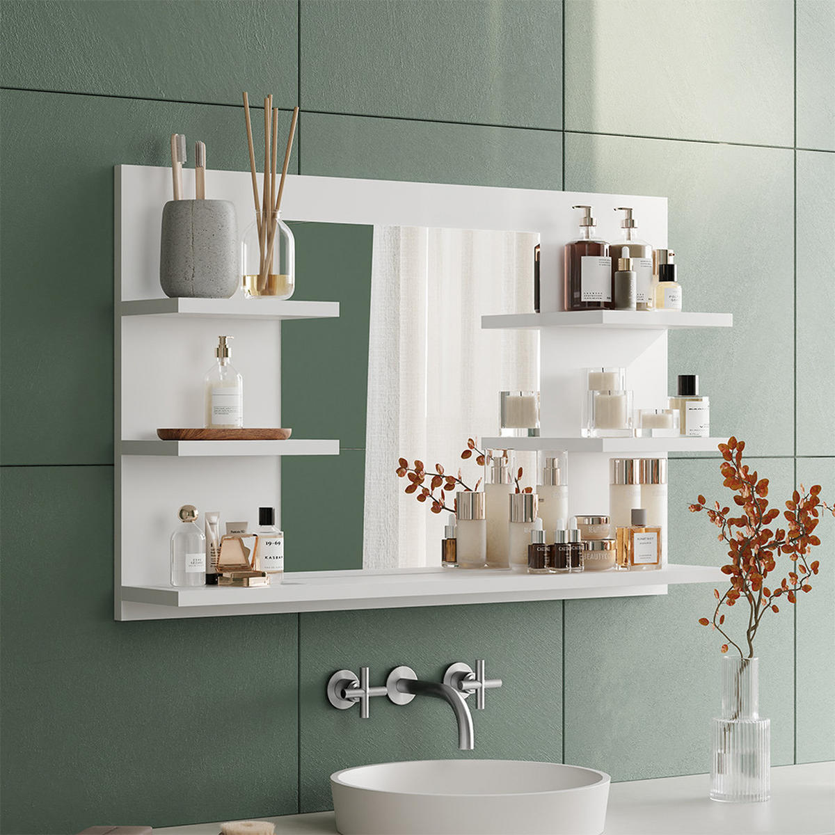 BADSPIEGELSCHRANK Wilbur Weiß 78 x 50 cm mit Regalen - Weiß, Holzwerkstoff (78/50/13.6cm) - Vicco