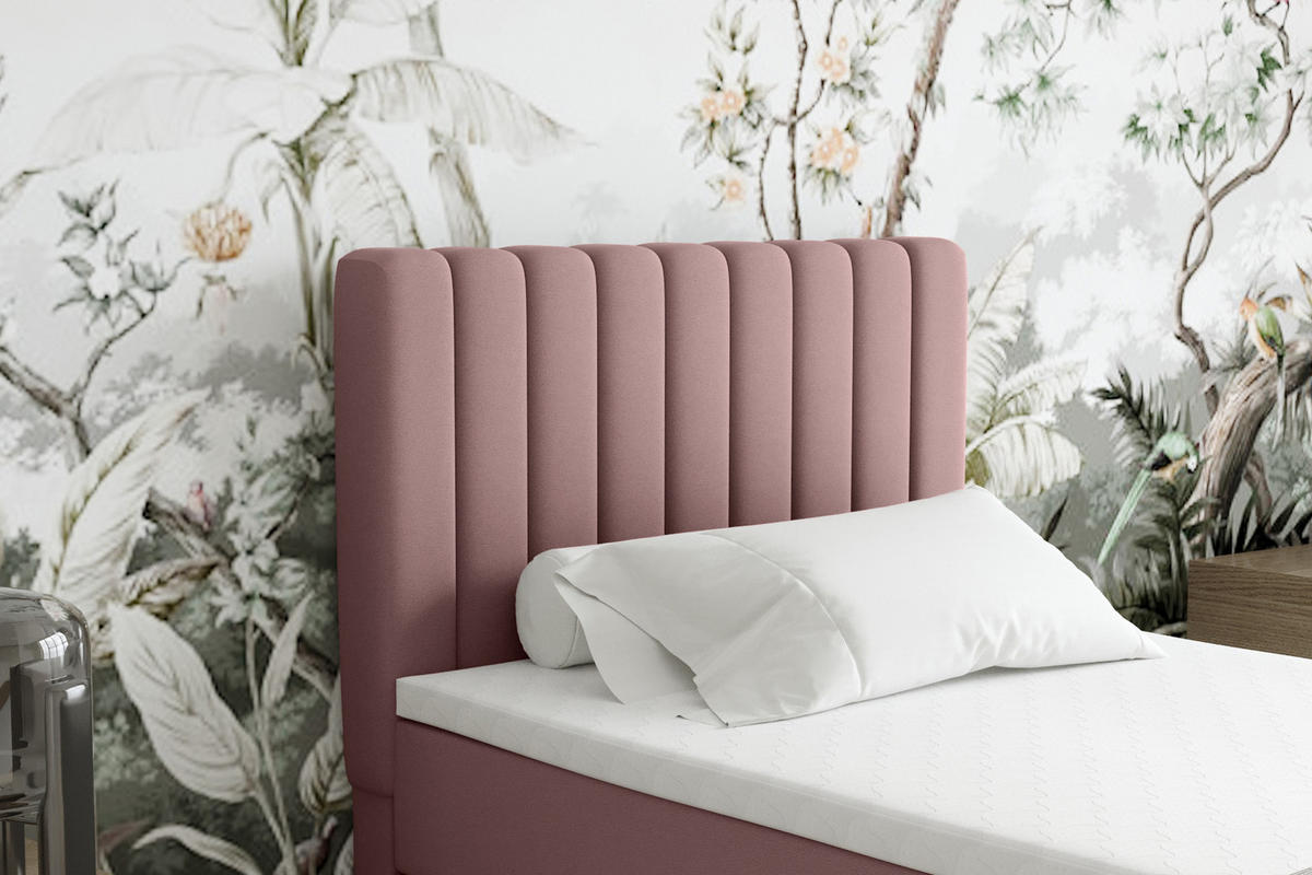 BOXBETT Everest 90 x 200 cm Einzelbett mit hochwertiger Bonell-Matratze und Topper - Rosa, Holz (90/200cm) - Panda Möbel
