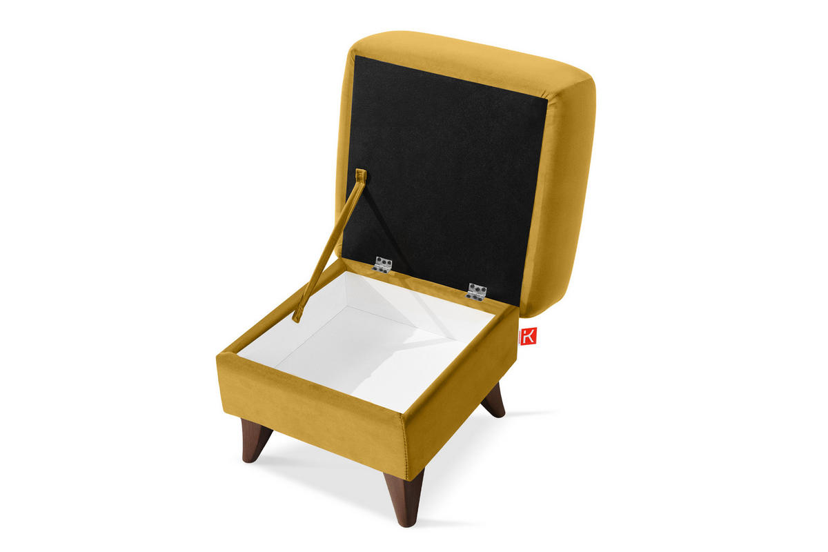 HOCKER GUSTAVO Fußstütze, Velours, Gelb - Gelb, Holz/Holzwerkstoff (53/49/53cm) - KONSIMO®
