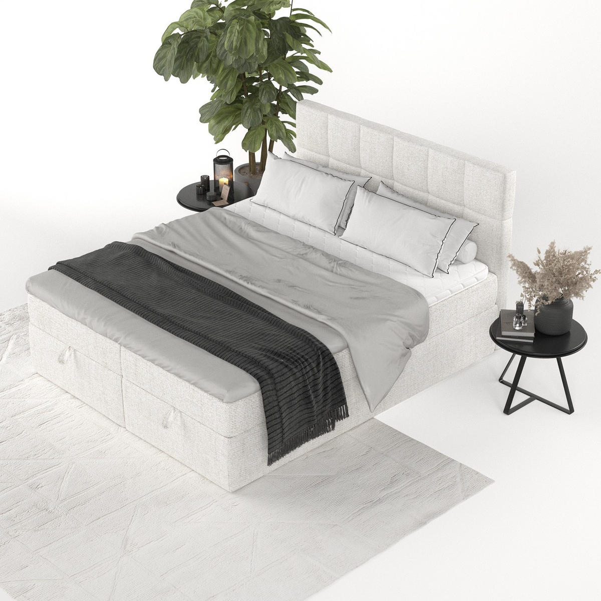 BOXBETT Savio 180/200 cm Creme im Neve Stoff - Creme/Schwarz, Holz/Holzwerkstoff (180/200cm) - AltaBeds