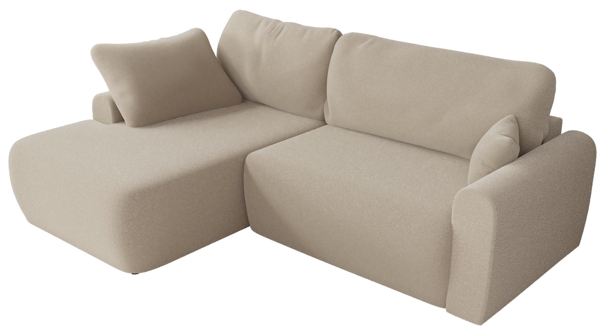 ECKSCHLAFSOFA CUBO L Beige Boucle - links - Beige/Schwarz, Kunststoff/Textil (273/187cm) - MKS