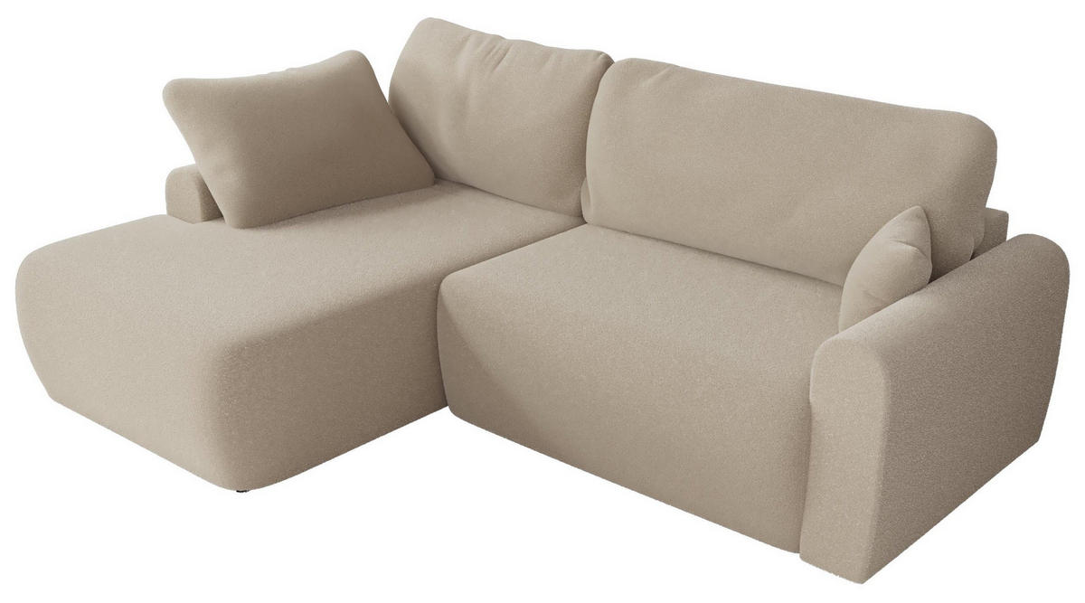 ECKSCHLAFSOFA CUBO L Beige Boucle - links - Beige/Schwarz, Kunststoff/Textil (273/187cm) - MKS