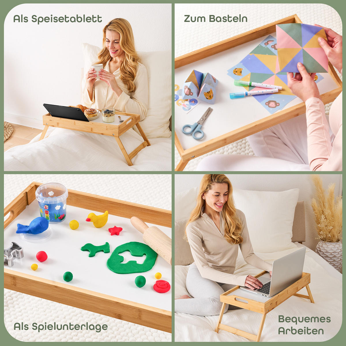 PODNOS DO POSTELE z bambusu s drevenou vzperou, 50x30x6cm, Biela - biela, drevo (30/6/50cm) - Blumtal