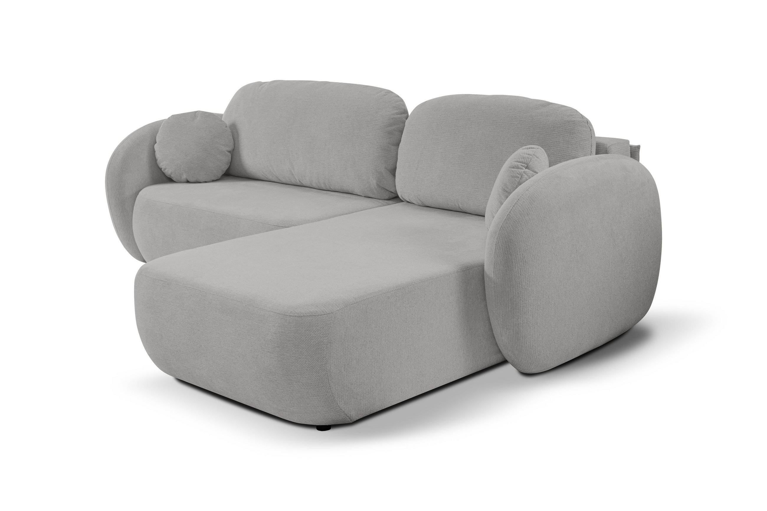 ECKSOFA AMICO R-S Hellgrau Geflochtener Stoff mit Schlaffunktion - Hellgrau, Holz (248/174cm) - MASSENO