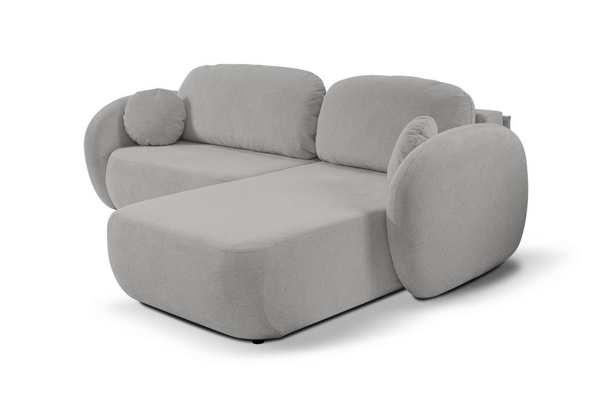 ECKSOFA AMICO R-S Hellgrau Geflochtener Stoff mit Schlaffunktion - Hellgrau, Holz (248/174cm) - MASSENO