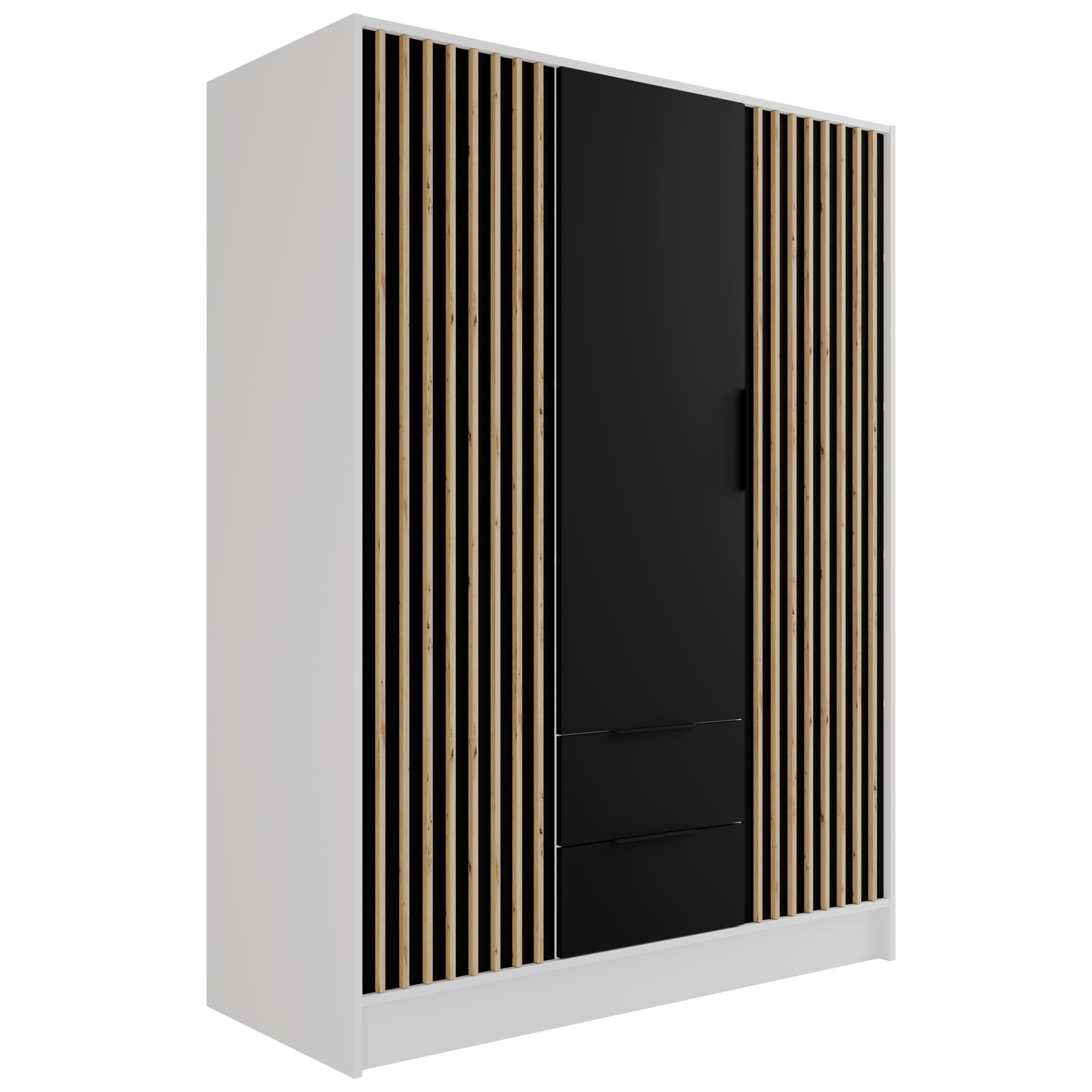 KLEIDERSCHRANK NELIA - 150 cm - Schwarz/Weiß, Holzwerkstoff (150/200/51cm) - ALTDECOR