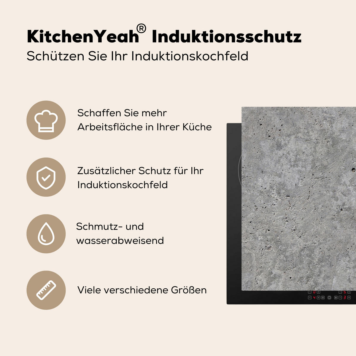 HERDABDECKPLATTE Beton - Schiefer - Grau - Struktur aus Beton Induktionsmatte 83x51 cm - Hellgrau, Kunststoff (83/51.5/0.2cm) - MuchoWow