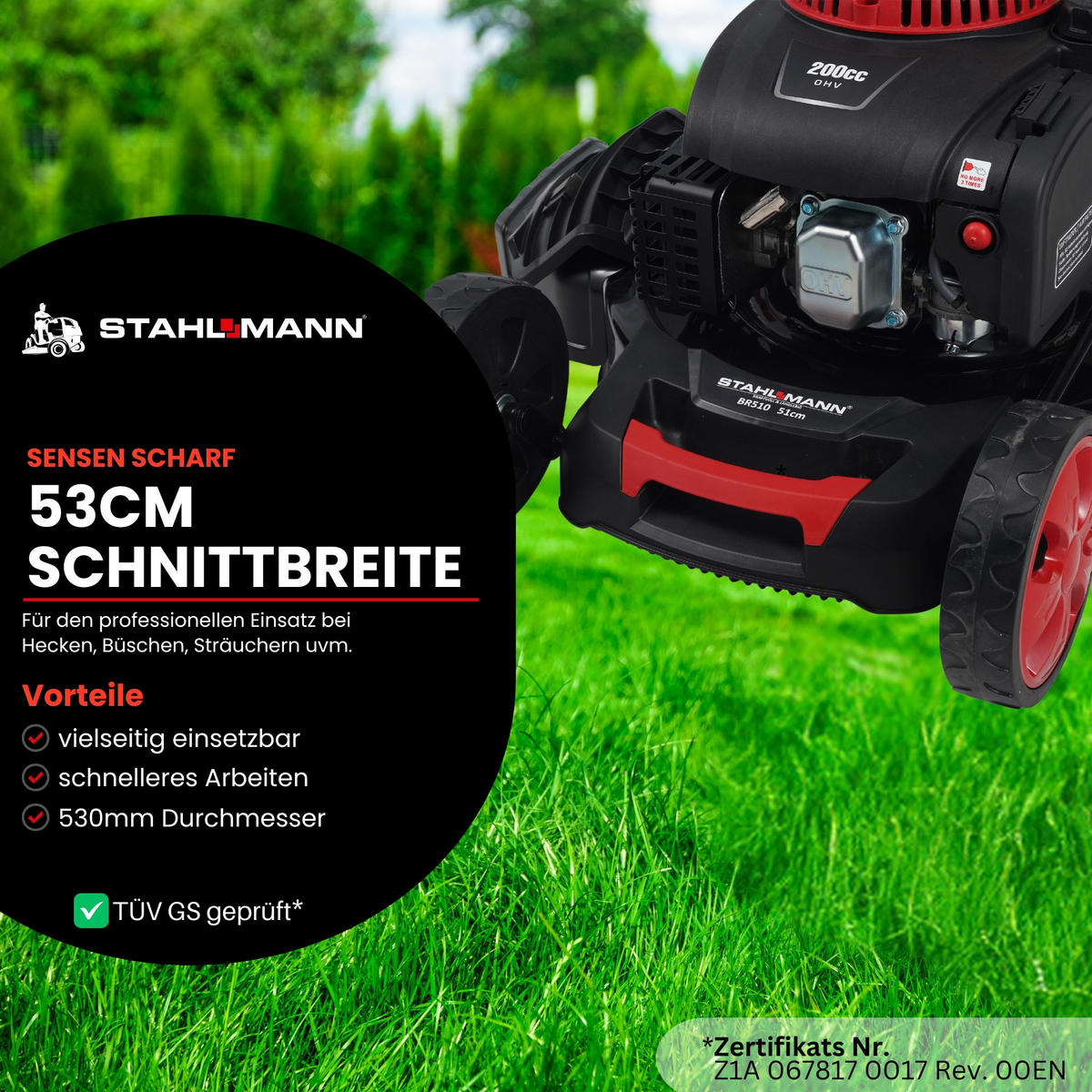RASENMÄHER BR532 - Schwarz, Metall (53/108/160cm) - STAHLMANN
