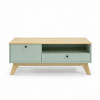 COUCHTISCH rechteckig Hellgrün/Eichenoptik mit Schublade - Eichefarben/Grün, Holzwerkstoff (100/50/40cm)