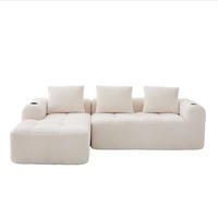 ECKSOFA aus Cord 253x158x61 cm in Beige mit Seitenfächern & Becherhaltern - Beige, Textil (158/253cm) - Modfu