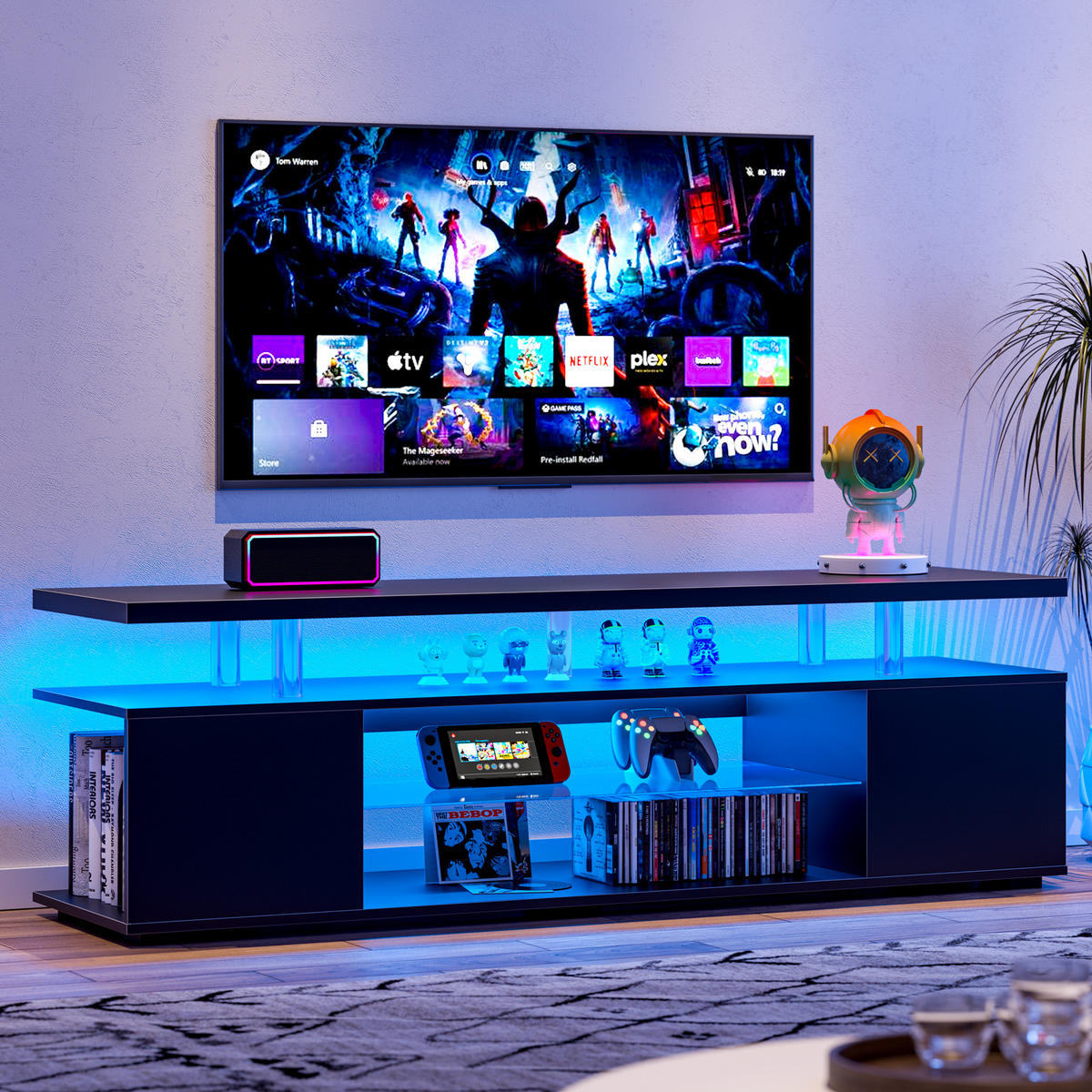 TV-ELEMENT 130/40/48 cm Schwarz mit LED-Licht - Schwarz, Holz (130/48/40cm) - Oxeza