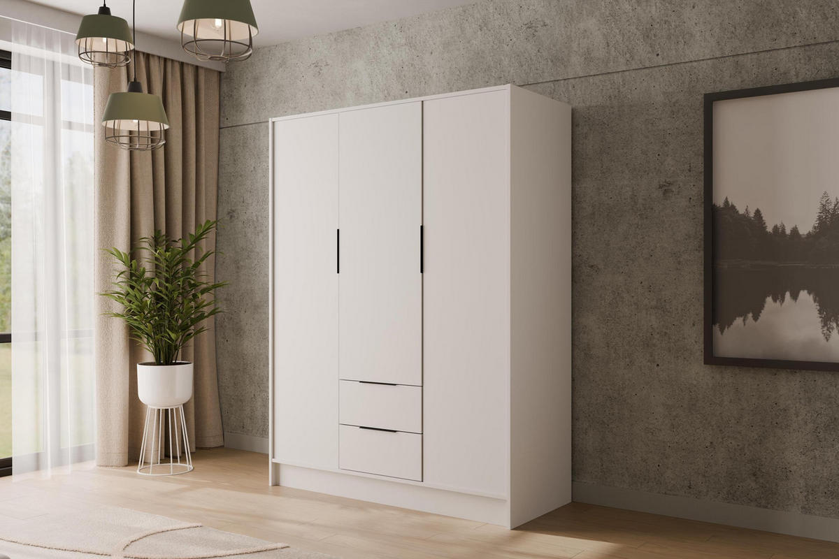 KLEIDERSCHRANK mit Flügeltüren KOLIN 150x200cm Weiß / Weiß - Weiß, Holzwerkstoff (150/200/51cm) - ALTDECOR