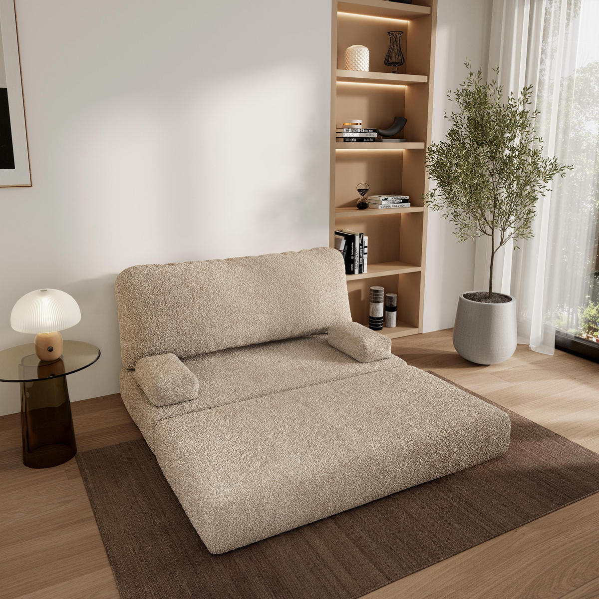 POHOVKA z pěny KESTE s funkcí spaní Buklé látka Béžová - béžová, textil (140/86/60cm) - MASSENO