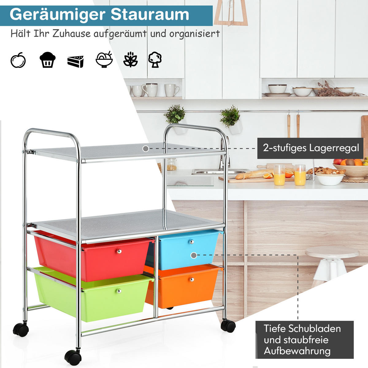 STORAGE TROLLEY Multicoloured - Multicolor, Kunststoff (74.5/23/43cm) - COSTWAY