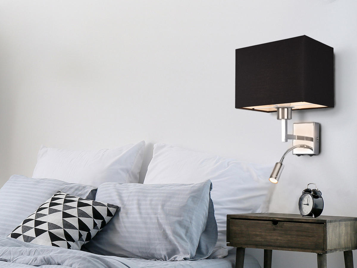 WANDLAMPE mit Schalter & Leselampe Schwarz, Höhe 31cm - Schwarz, Textil/Metall (25/31/24cm) - meineWunschleuchte