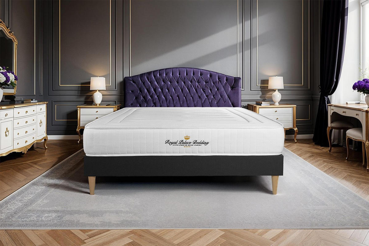 BETT Nottingham Memory-Schaum 135 x 220 cm h3 - Kit Bettgestell Schwarz - Beige/Schwarz, Holz (135/220cm) - ROYAL PALACE BEDDING