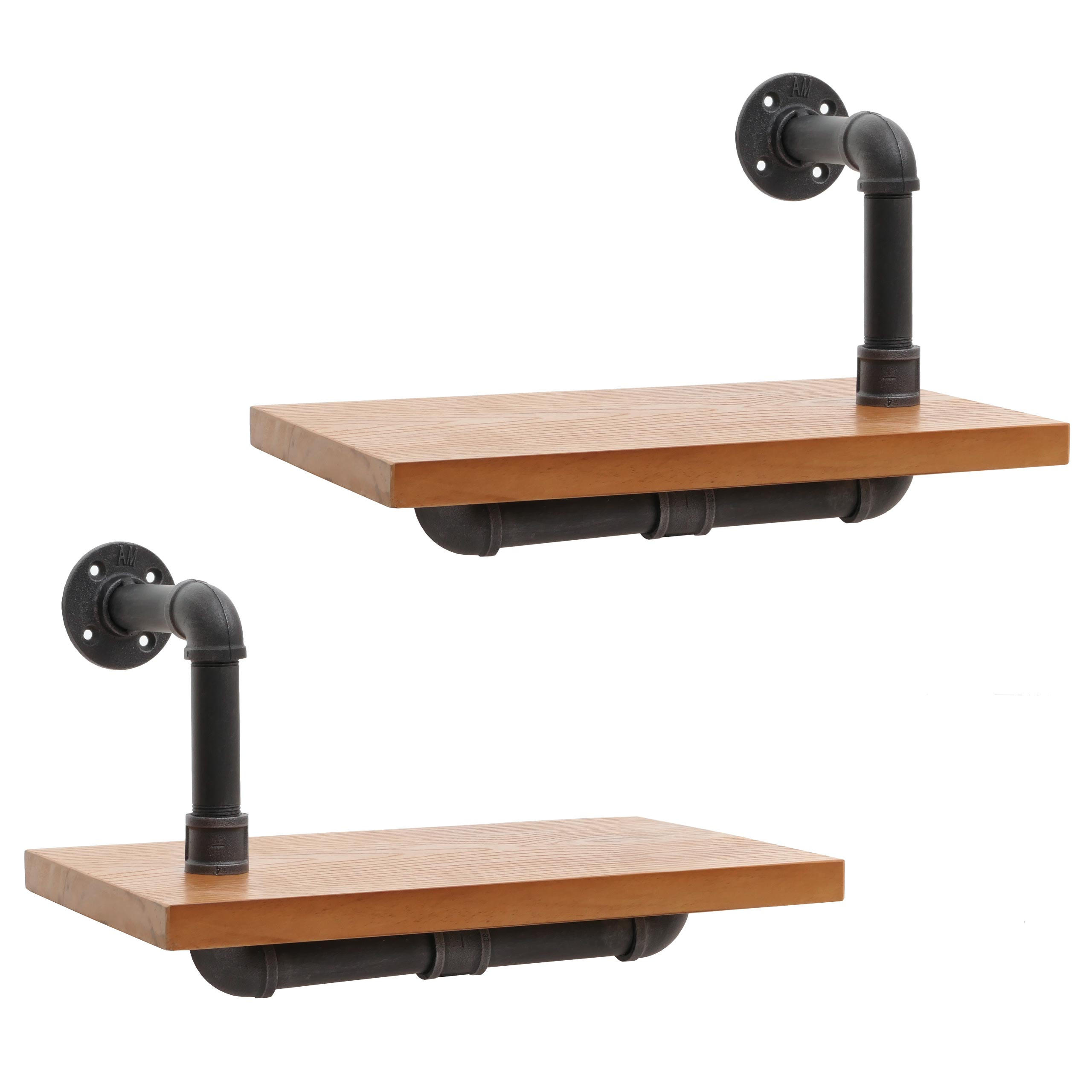 WANDREGAL 2er-Set 29x45x25cm 3D-Struktur Industrial Stahl Massiv-Holz Natur - Naturfarben, Holz (45/29/25cm) - BERLINLODGE